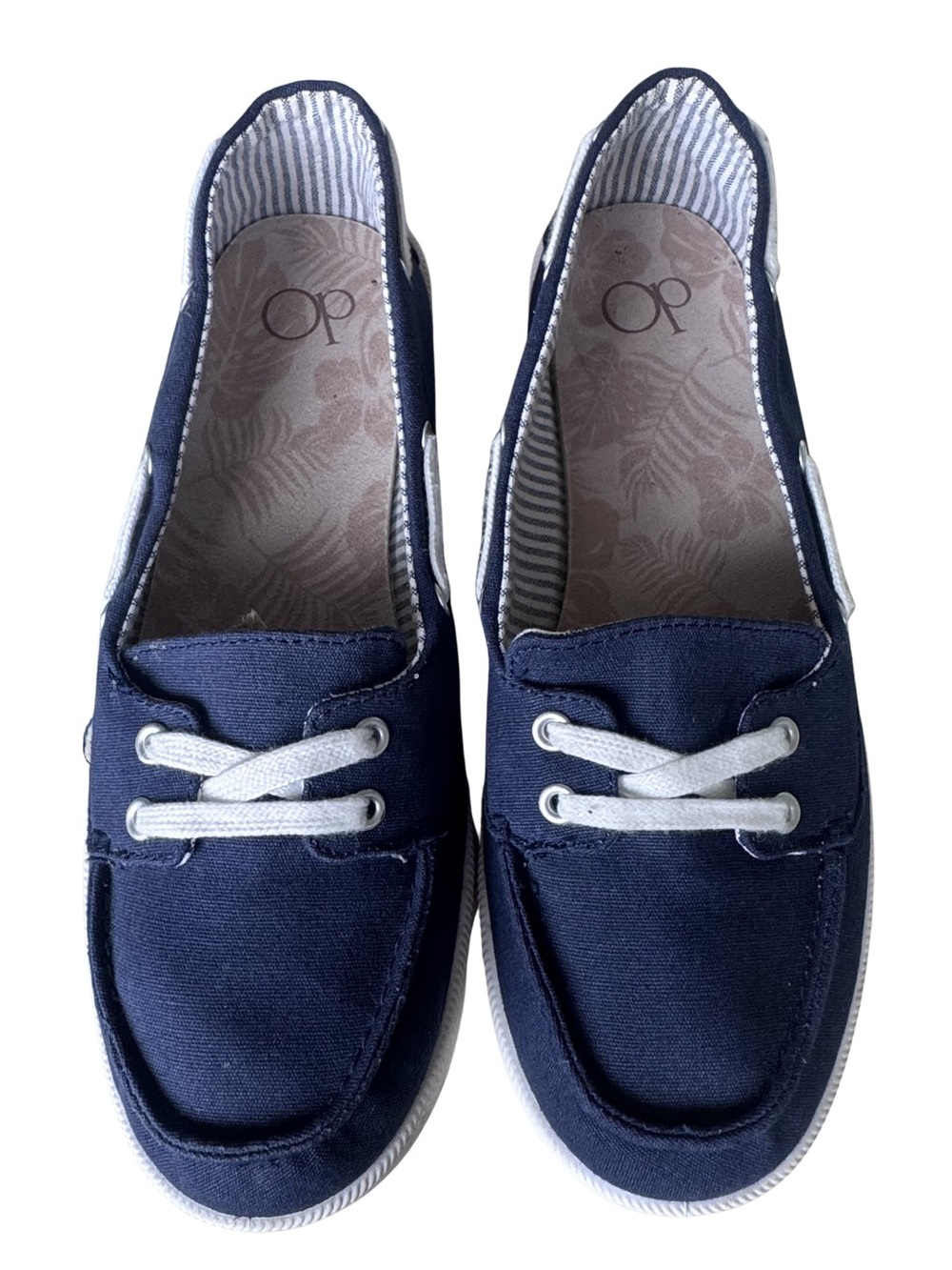 Ocean Pacific OP Womens 10 Navy Canvas Sailor Boat Shoes Lace Up Sneakers